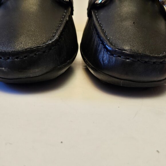 Geox Respira Black Leather Driving Loafers Silver Bar Hardware Size 36.5 - Picture 8 of 16